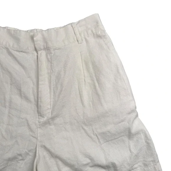 Love Tree Women Linen Blend Pleated High Waist Shorts White Cream Large L 580 - Picture 2 of 8